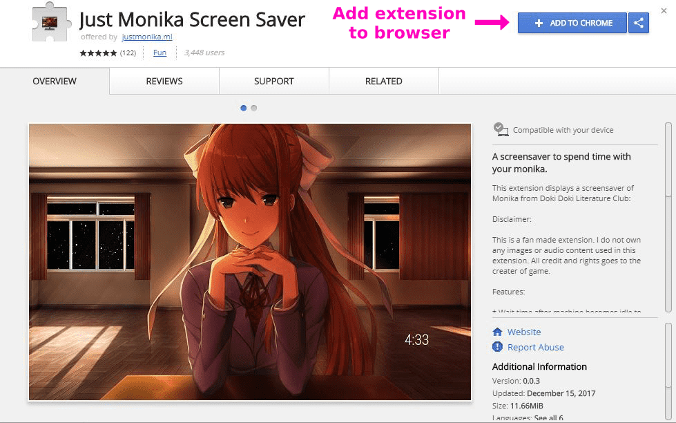 Add just monika screen saver to chrome